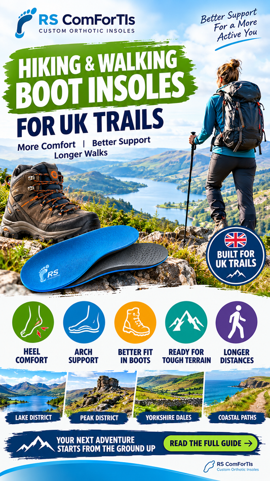 hiking insoles UK walking boot insoles UK best insoles for hiking boots UK walking insoles UK orthotic insoles UK custom orthotics UK - RS Orthotic Insoles